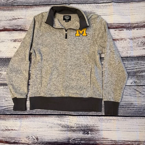 University of Michigan OTS Quarter Zip Pullover Gray Fleece Size Medium - Picture 3 of 7